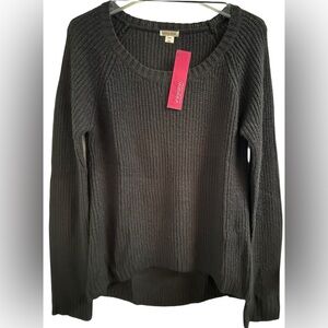 XHILARATION High-Low Scoop Neck Lightweight Shaker Knit Sweater In Black M ✨NWT✨